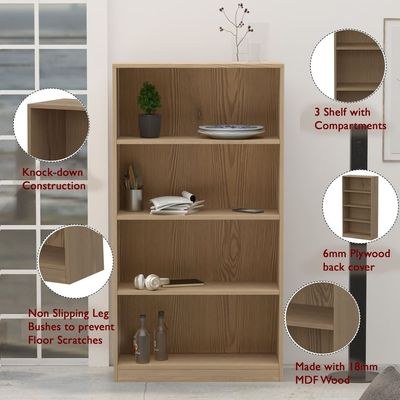 Mahmayi Wooden Storage Display Shelves 4-Tier Freestanding, Top Shelf for Decoration Ideal for Storing and Displaying your possessions - Light Imperia - Image 4