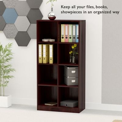 Mahmayi Wooden Display Shelves with 8 Storage Compartment, Freestanding, Top Shelf for Decoration Ideal for Storing Book, Files, Showpieces - Dark Walnut - Image 3