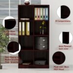 Mahmayi Wooden Display Shelves with 8 Storage Compartment, Freestanding, Top Shelf for Decoration Ideal for Storing Book, Files, Showpieces - Dark Walnut