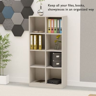 Mahmayi Wooden Display Shelves with 8 Storage Compartment, Freestanding, Top Shelf for Decoration Ideal for Storing Book, Files, Showpieces - Light Grey - Image 3