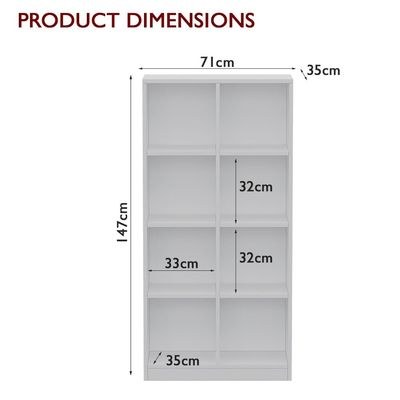 Mahmayi Wooden Display Shelves with 8 Storage Compartment, Freestanding, Top Shelf for Decoration Ideal for Storing Book, Files, Showpieces - White - Image 5