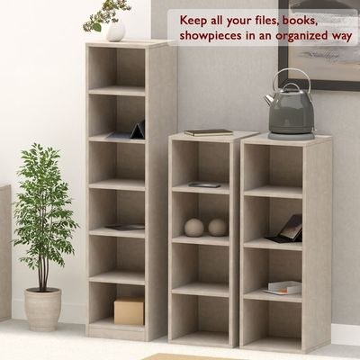 Mahmayi Wooden Storage Display Shelves 4-Tier Freestanding, Box Shelves, Top Shelf for Decoration Ideal for Storing and Displaying your possessions - Light Concrete - Image 3