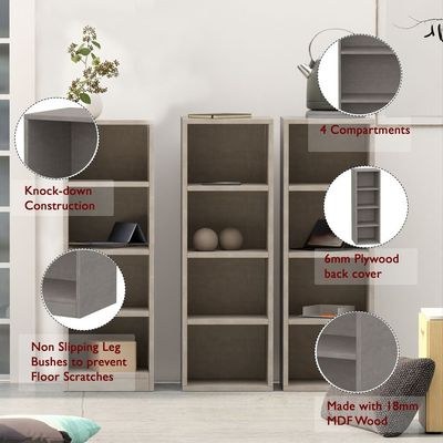 Mahmayi Wooden Storage Display Shelves 4-Tier Freestanding, Box Shelves, Top Shelf for Decoration Ideal for Storing and Displaying your possessions - Light Concrete - Image 4