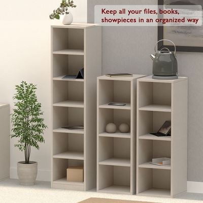 Mahmayi Wooden Storage Display Shelves 4-Tier Freestanding, Box Shelves, Top Shelf for Decoration Ideal for Storing and Displaying your possessions - Light Grey - Image 3