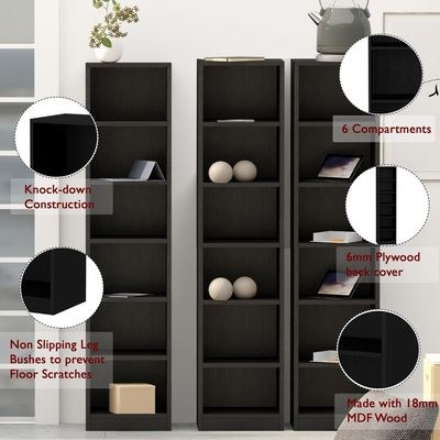 Mahmayi Wooden Storage Display Shelves 6-Tier Freestanding, Box Shelves, Top Shelf for Decoration Ideal for Storing and Displaying your possessions - Black - Image 5