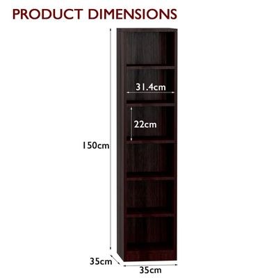 Mahmayi Wooden Storage Display Shelves 6-Tier Freestanding, Box Shelves, Top Shelf for Decoration Ideal for Storing and Displaying your possessions - Dark Walnut - Image 3