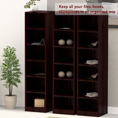 Mahmayi Wooden Storage Display Shelves 6-Tier Freestanding, Box Shelves, Top Shelf for Decoration Ideal for Storing and Displaying your possessions - Dark Walnut - Image 4