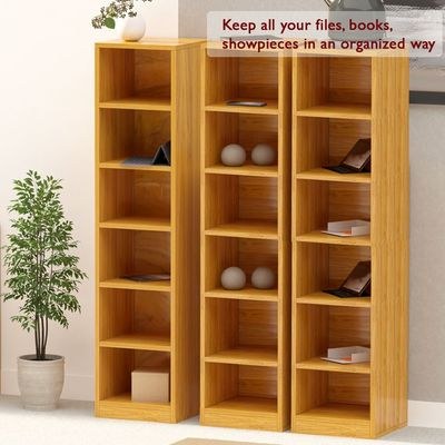 Mahmayi Wooden Storage Display Shelves 6-Tier Freestanding, Box Shelves, Top Shelf for Decoration Ideal for Storing and Displaying your possessions - Light Walnut - Image 3