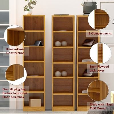 Mahmayi Wooden Storage Display Shelves 6-Tier Freestanding, Box Shelves, Top Shelf for Decoration Ideal for Storing and Displaying your possessions - Light Walnut - Image 4
