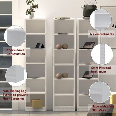 Mahmayi Wooden Storage Display Shelves 6-Tier Freestanding, Box Shelves, Top Shelf for Decoration Ideal for Storing and Displaying your possessions - White - Image 4
