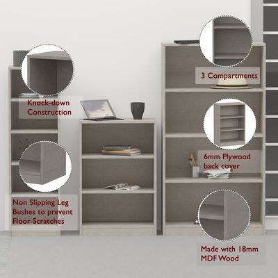 Mahmayi Wooden Storage Display Shelves 3-Tier Freestanding, Top Shelf for Decoration Ideal for Storing and Displaying your possessions - Light Concrete - Image 5