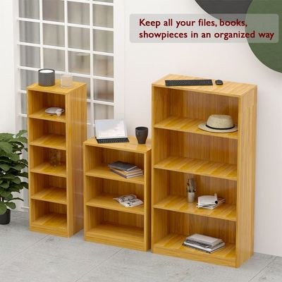 Mahmayi Wooden Storage Display Shelves 5-Tier Freestanding, Top Shelf for Decoration Ideal for Storing and Displaying your possessions - Light Walnut - Image 5