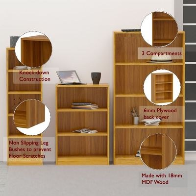 Mahmayi Wooden Storage Display Shelves 3-Tier Freestanding, Top Shelf for Decoration Ideal for Storing and Displaying your possessions - Light Walnut - Image 5