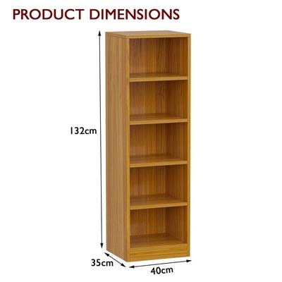 Mahmayi Wooden Storage Display Shelves 5-Tier Freestanding, Top Shelf for Decoration Ideal for Storing and Displaying your possessions - Light Walnut - Image 3