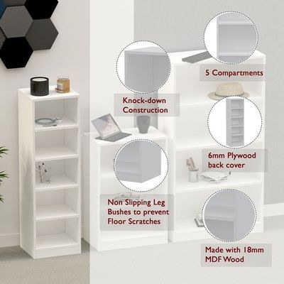 Mahmayi Wooden Storage Display Shelves 5-Tier Freestanding, Top Shelf for Decoration Ideal for Storing and Displaying your possessions - White - Image 5