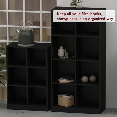 Mahmayi Wooden Display Shelves with 6 Storage Compartment, Freestanding, Top Shelf for Decoration Ideal for Storing Book, Files, Showpieces - Black - Image 3