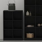Mahmayi Wooden Display Shelves with 6 Storage Compartment, Freestanding, Top Shelf for Decoration Ideal for Storing Book, Files, Showpieces - Black