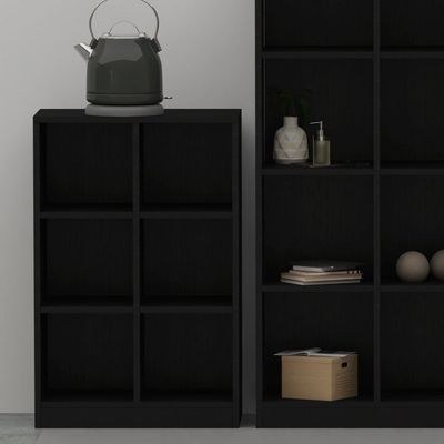 Mahmayi Wooden Display Shelves with 6 Storage Compartment, Freestanding, Top Shelf for Decoration Ideal for Storing Book, Files, Showpieces - Black - Image 5