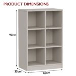 Mahmayi Wooden Display Shelves with 6 Storage Compartment, Freestanding, Top Shelf for Decoration Ideal for Storing Book, Files, Showpieces - Light Grey