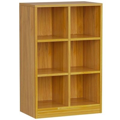 Mahmayi Wooden Display Shelves with 6 Storage Compartment, Freestanding, Top Shelf for Decoration Ideal for Storing Book, Files, Showpieces - Light Walnut - Image 2