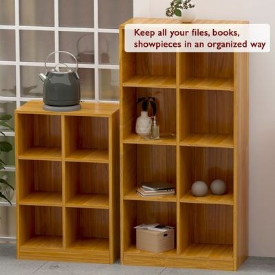 Mahmayi Wooden Display Shelves with 6 Storage Compartment, Freestanding, Top Shelf for Decoration Ideal for Storing Book, Files, Showpieces - Light Walnut - Image 3