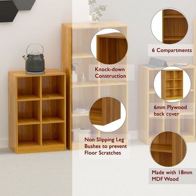 Mahmayi Wooden Display Shelves with 6 Storage Compartment, Freestanding, Top Shelf for Decoration Ideal for Storing Book, Files, Showpieces - Light Walnut - Image 4
