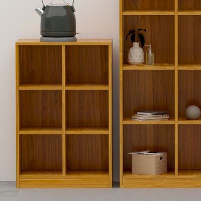 Mahmayi Wooden Display Shelves with 6 Storage Compartment, Freestanding, Top Shelf for Decoration Ideal for Storing Book, Files, Showpieces - Light Walnut - Image 5
