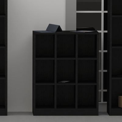 Mahmayi Wooden Display Shelves with 9 Storage Compartment, Freestanding, Top Shelf for Decoration Ideal for Storing Book, Files, Showpieces - Black - Image 3