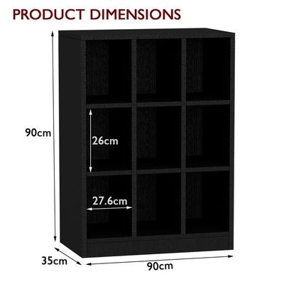 Mahmayi Wooden Display Shelves with 9 Storage Compartment, Freestanding, Top Shelf for Decoration Ideal for Storing Book, Files, Showpieces - Black - Image 4