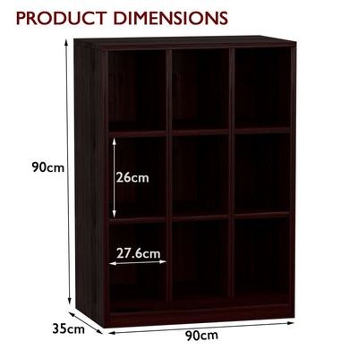 Mahmayi Wooden Display Shelves with 9 Storage Compartment, Freestanding, Top Shelf for Decoration Ideal for Storing Book, Files, Showpieces - Dark Walnut - Image 4