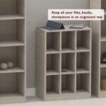 Mahmayi Wooden Display Shelves with 9 Storage Compartment, Freestanding, Top Shelf for Decoration Ideal for Storing Book, Files, Showpieces - Light Concrete