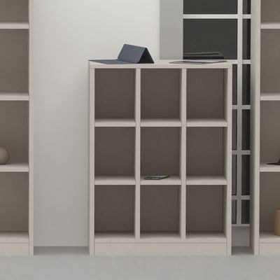Mahmayi Wooden Display Shelves with 9 Storage Compartment, Freestanding, Top Shelf for Decoration Ideal for Storing Book, Files, Showpieces - Light Grey - Image 3
