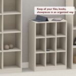 Mahmayi Wooden Display Shelves with 9 Storage Compartment, Freestanding, Top Shelf for Decoration Ideal for Storing Book, Files, Showpieces - Light Grey