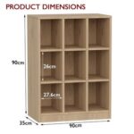 Mahmayi Wooden Display Shelves with 9 Storage Compartment, Freestanding, Top Shelf for Decoration Ideal for Storing Book, Files, Showpieces - Light Imperia