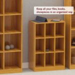 Mahmayi Wooden Display Shelves with 9 Storage Compartment, Freestanding, Top Shelf for Decoration Ideal for Storing Book, Files, Showpieces - Light Walnut