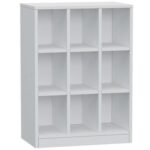 Mahmayi Wooden Display Shelves with 9 Storage Compartment, Freestanding, Top Shelf for Decoration Ideal for Storing Book, Files, Showpieces - White