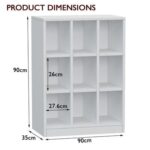 Mahmayi Wooden Display Shelves with 9 Storage Compartment, Freestanding, Top Shelf for Decoration Ideal for Storing Book, Files, Showpieces - White