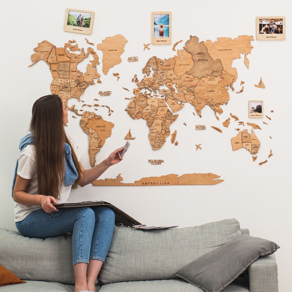 Enjoy The Wood 3D Wooden World Map Wall Decor, Elegant Light Wood Travel Wall Art for Home and Office, Premium Gift Idea and Modern Wall Decor UAE – Light XXL (300 x 175 cm) - Image 3