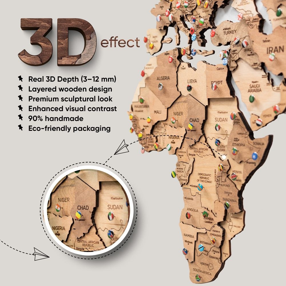 Enjoy The Wood 3D Wooden World Map Wall Decor, Elegant Light Wood Travel Wall Art for Home and Office, Premium Gift Idea and Modern Wall Decor UAE – Light XXL (300 x 175 cm) - Image 4