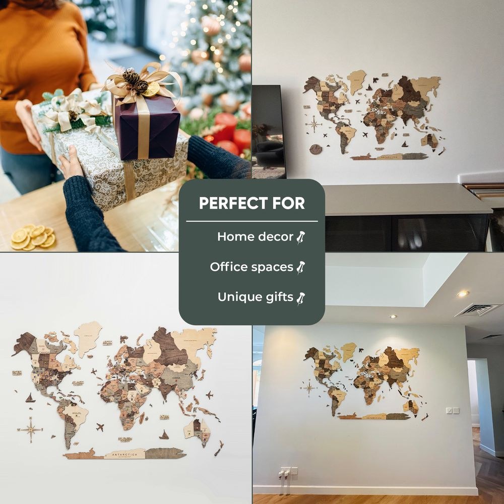 Enjoy The Wood 3D Wooden World Map Wall Decor, Smokey Tone Travel Wall Art for Home and Office, Premium Gift Idea with Modern Dark Finish and Stylish Wall Decor UAE – Smokey XL (200 x 120 cm) - Image 2