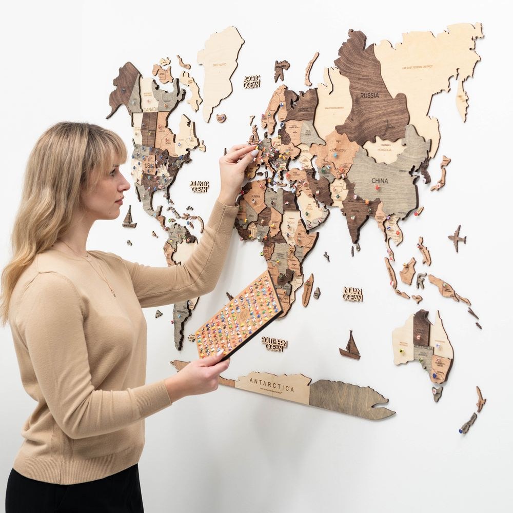Enjoy The Wood 3D Wooden World Map Wall Decor, Smokey Tone Travel Wall Art for Home and Office, Premium Gift Idea with Modern Dark Finish and Stylish Wall Decor UAE – Smokey XL (200 x 120 cm) - Image 3