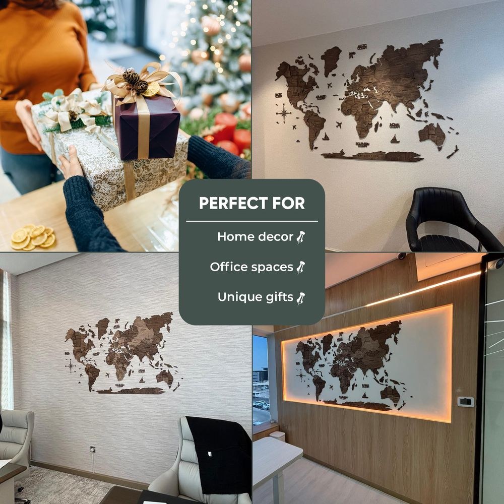 Enjoy The Wood 3D Wooden World Map Wall Decor, Premium Travel-Inspired Wall Art for Home and Office, Unique Gift Idea with Stylish Layered Design – Dark Walnut M (100 x 60 cm) - Image 2