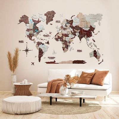 Enjoy The Wood 3D Wooden World Map Wall Decor, Cappuccino Finish Travel Wall Art for Executive Office, Meeting Room and Reception Area, Premium Home Office Decor UAE – Cappuccino L (150 x 90 cm)