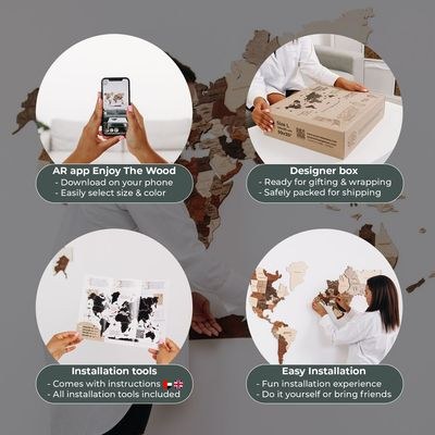 Enjoy The Wood 3D Wooden World Map Wall Decor, Cappuccino Finish Travel Wall Art for Executive Office, Meeting Room and Reception Area, Premium Home Office Decor UAE – Cappuccino XXL (300 x 175 cm) - Image 5