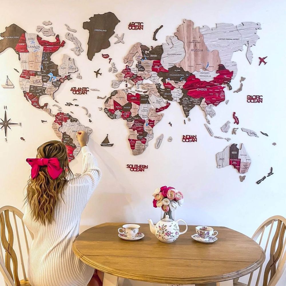 Enjoy The Wood 3D Wooden World Map Wall Decor, Urban Style Travel Wall Art for Home and Office, Premium Gift Idea for Housewarming, Wedding and Corporate Gifts UAE – Urban XXL (300 x 175 cm)