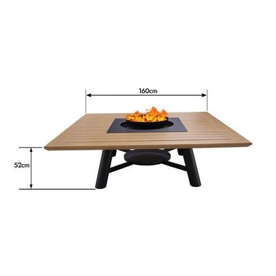 Large Square Fire pit Table color Natural Teak & Black model A - Image 4