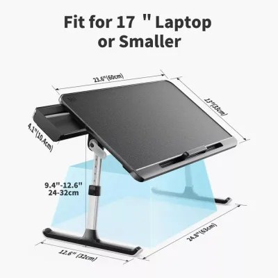 SAIJI Laptop Bed Tray Table, SAIJI Adjustable PVC Leather Laptop Bed Table, Portable Standing Desk with Storage Drawer, Foldable Lap Tablet Table for Sofa Couch Floor (Black,Large) - Image 4