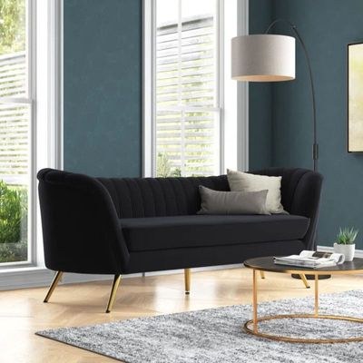 Tiberius 3 Seater Fabric Sofa Metal Leg Comfortable Seating Ideal for Living Room - Black