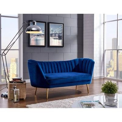 Tiberius 2 Seater Fabric Sofa Metal Leg Comfortable Seating Ideal for Living Room - Blue - Image 2