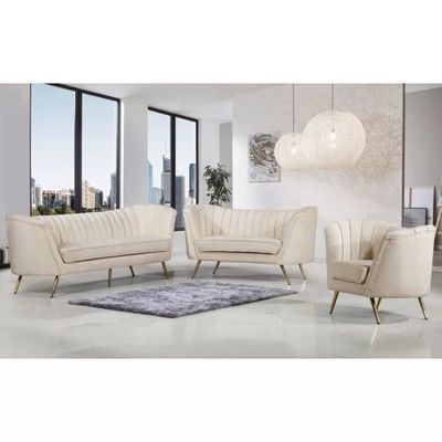 Tiberius 3 Seater Fabric Sofa Metal Leg Comfortable Seating Ideal for Living Room-Cream - Image 3